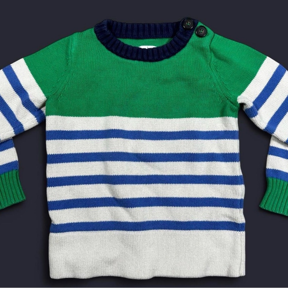 Baby Boden 100% Cotton Green & Blue Knit Sweater Ribbed Boys 2-3T Boyhood Whimsy